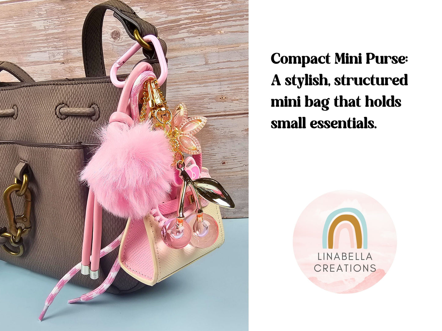 Cream and Pink Mini Purse Bag Charm