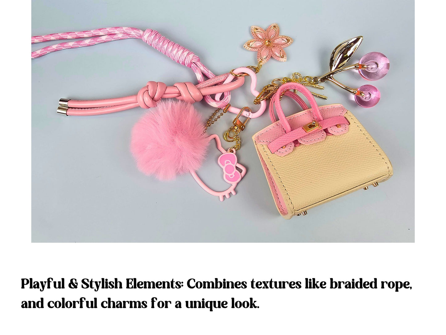 Cream and Pink Mini Purse Bag Charm