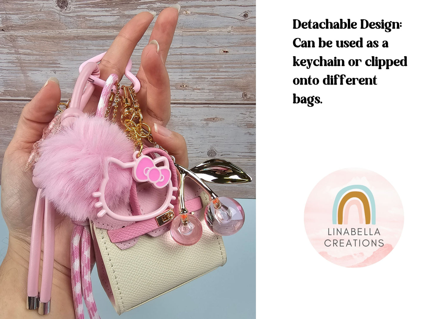 Cream and Pink Mini Purse Bag Charm