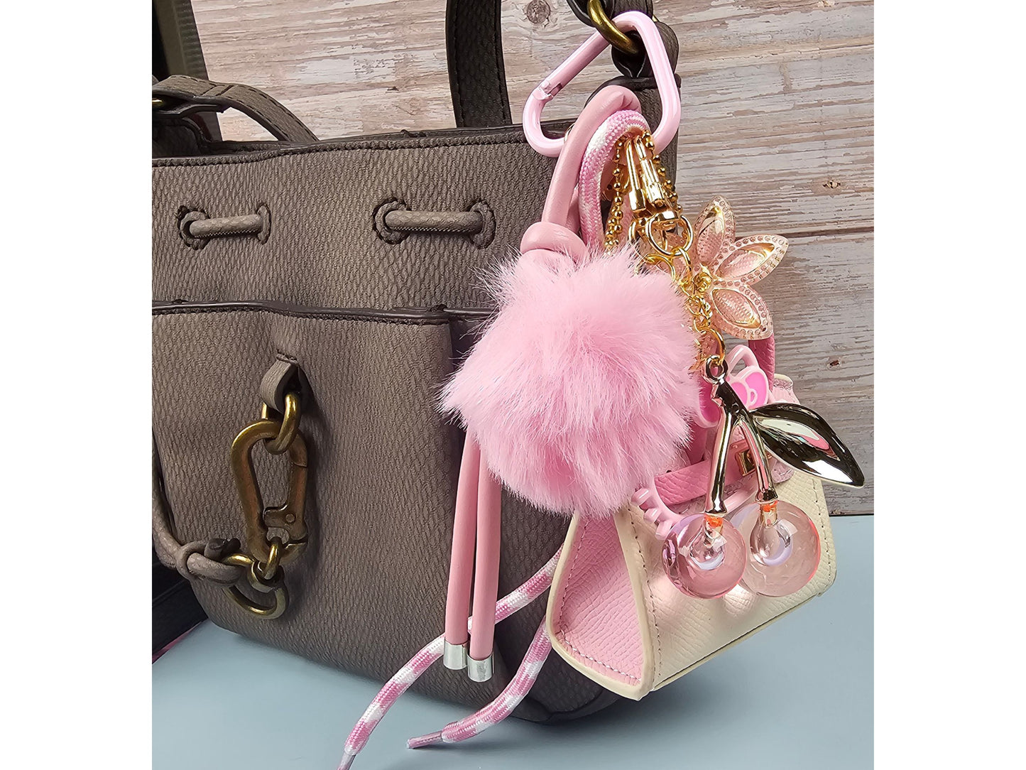 Cream and Pink Mini Purse Bag Charm