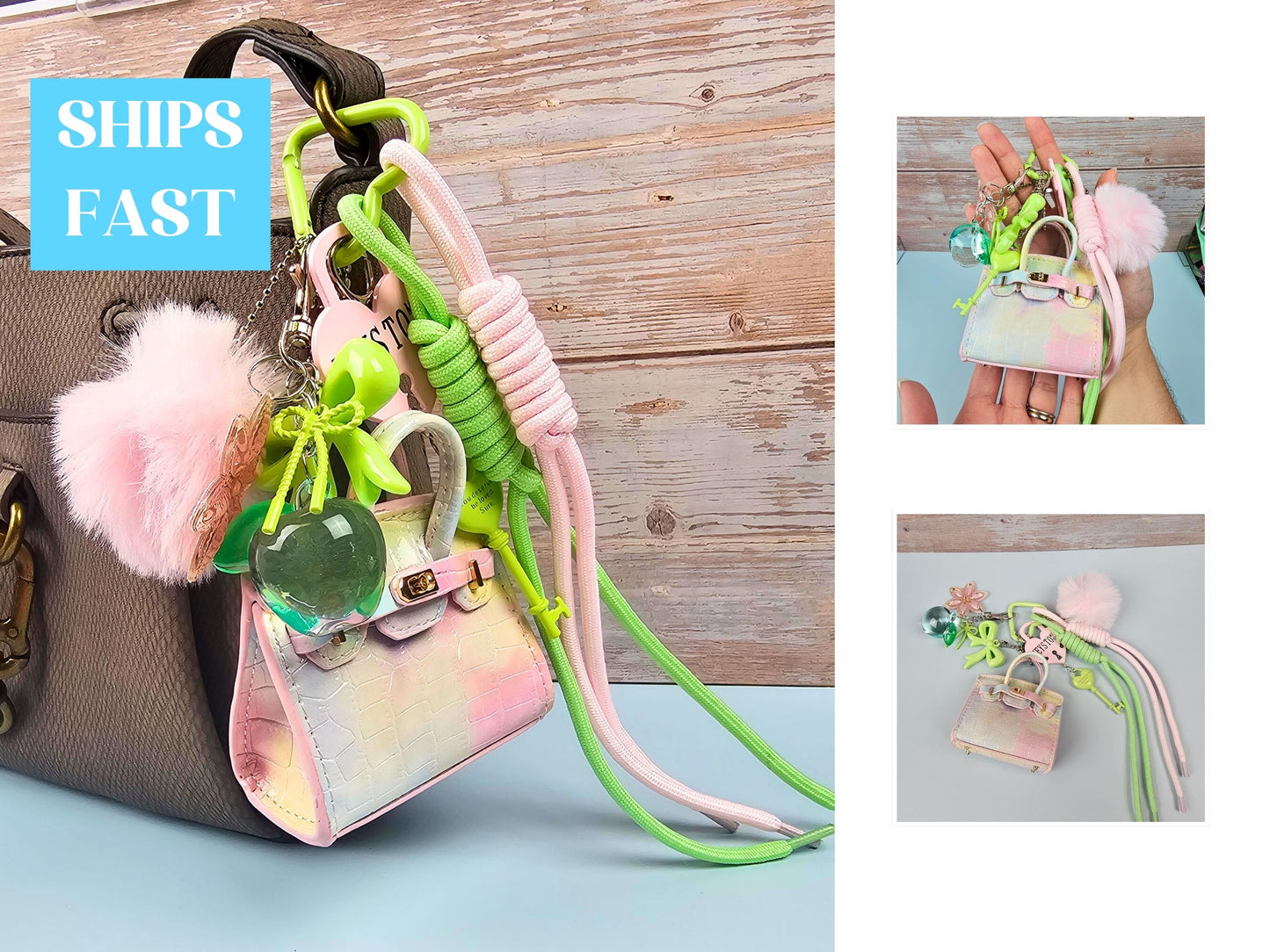 Pink and Green Mini Purse Bag Charm