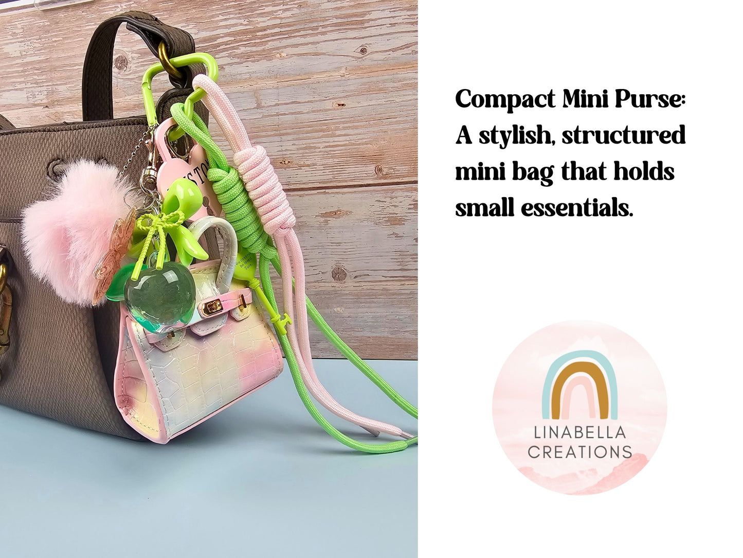 Pink and Green Mini Purse Bag Charm