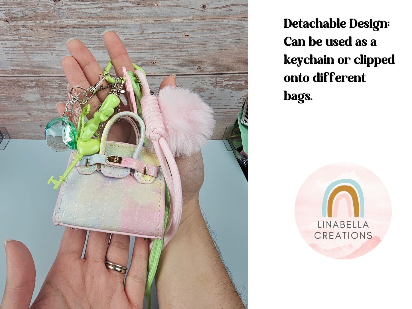 Pink and Green Mini Purse Bag Charm