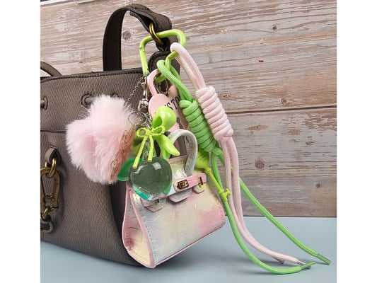 Pink and Green Mini Purse Bag Charm