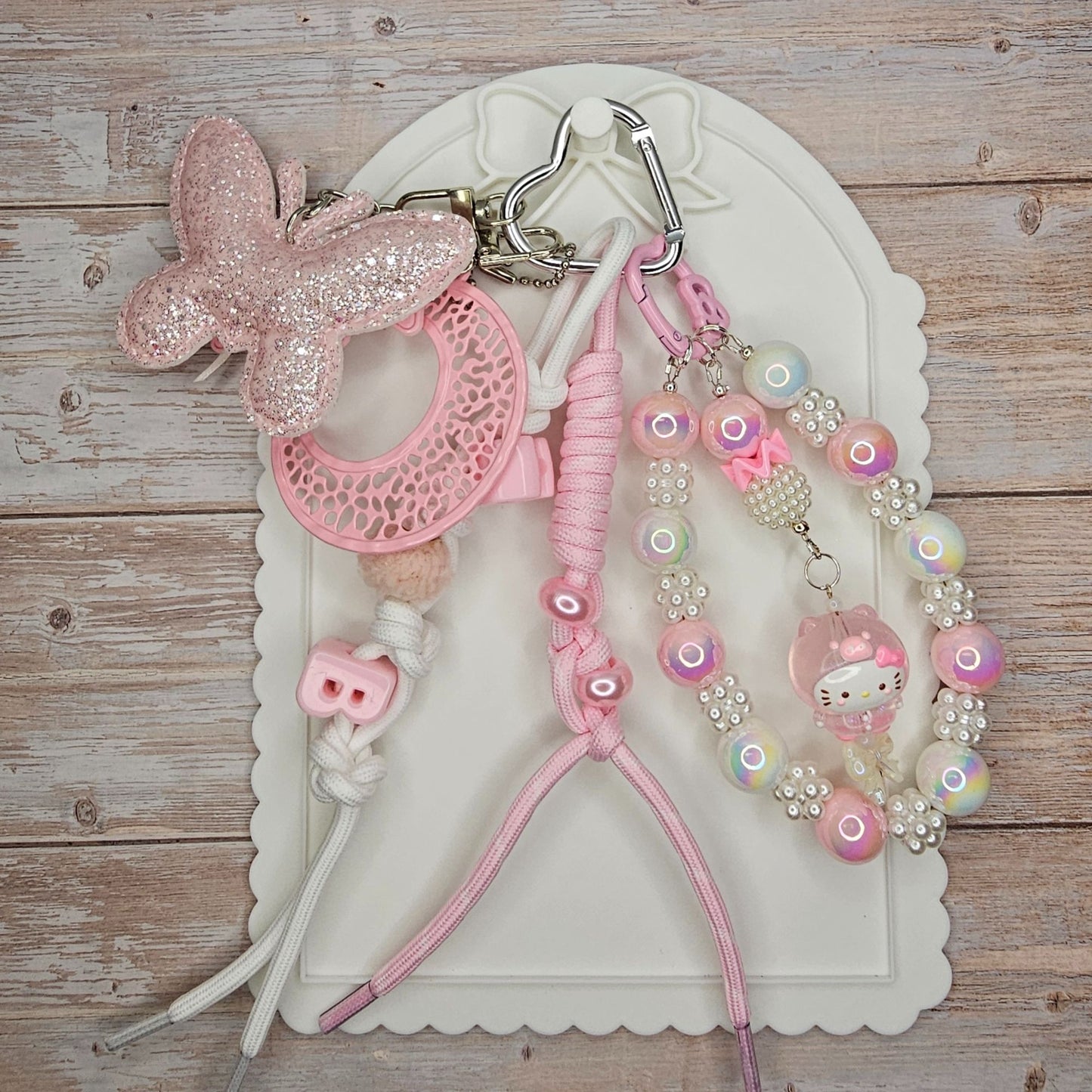 Pink and Pearl Hello Kitty Bag Charm | Handmade Purse Charm & Keychain Accessory | Phone Chain | Junk Journal Charm