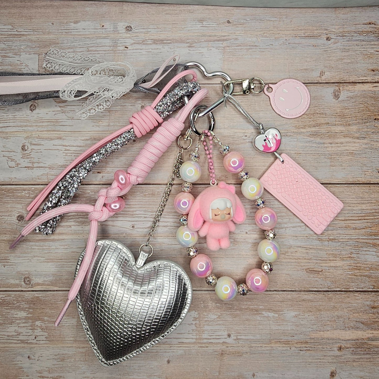 Pink and Silver Baby Nanci-inspired Bag Charm | Handmade Purse Charm & Keychain Accessory