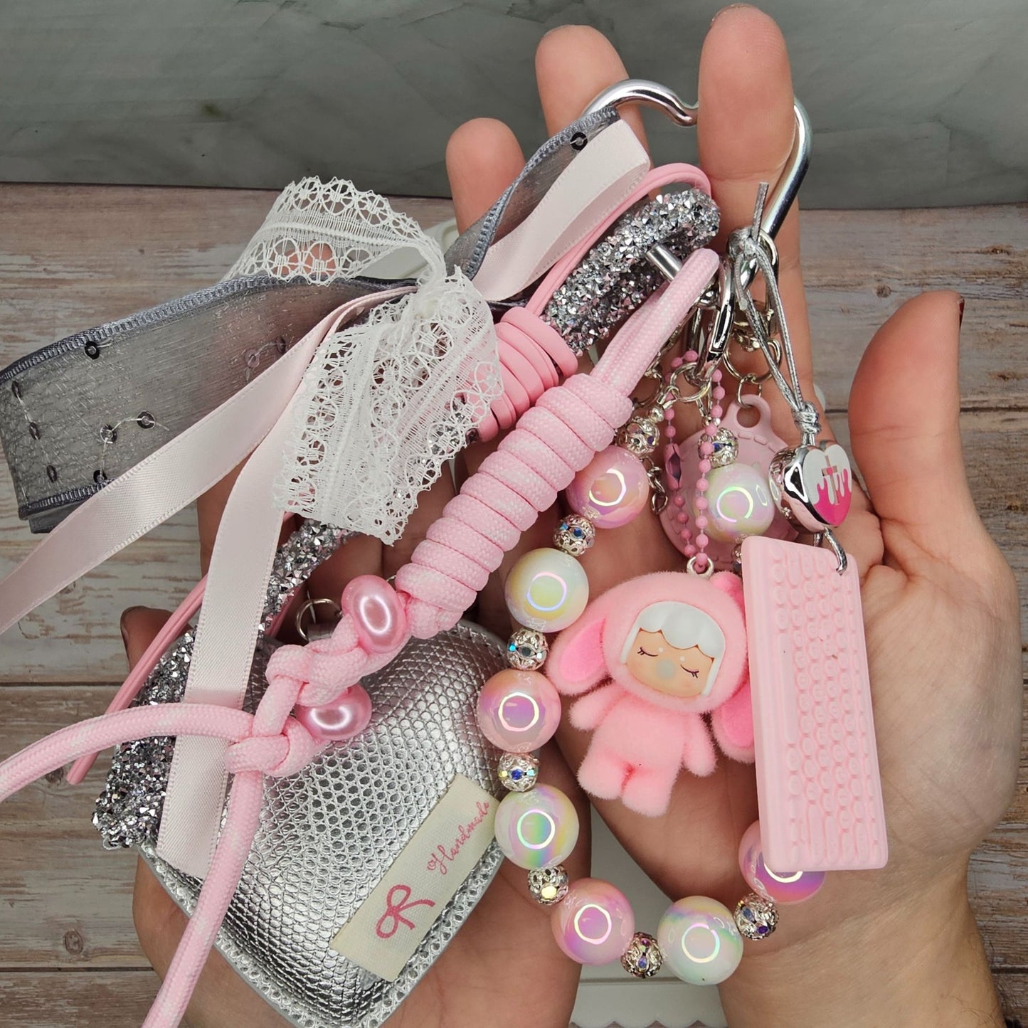 Pink and Silver Baby Nanci-inspired Bag Charm | Handmade Purse Charm & Keychain Accessory