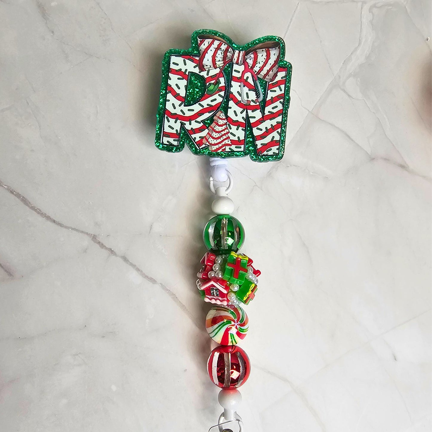 Christmas Tree Snack RN Badge Reel • Holiday Nurse Badge Holder • Holiday Snack-Inspired ID Reel • Beaded Retractable Clip • Nurse Gift