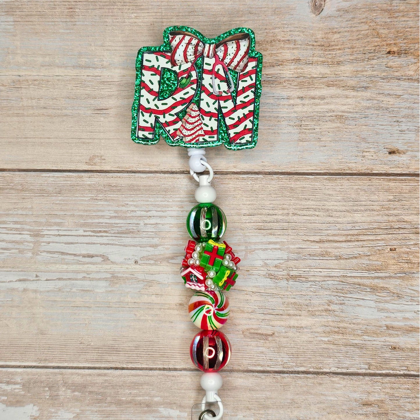 Christmas Tree Snack RN Badge Reel • Holiday Nurse Badge Holder • Holiday Snack-Inspired ID Reel • Beaded Retractable Clip • Nurse Gift