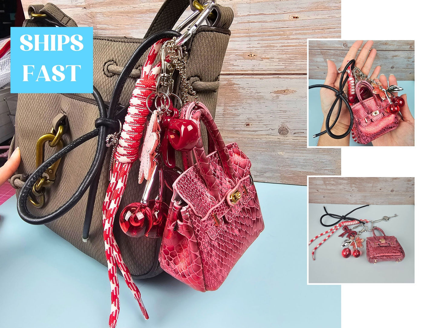 Red Snake Print Mini Purse Bag Charm