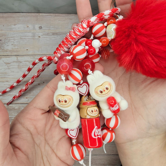 Labubu Coca Cola-inspired Red and White Bag Charm | Handmade Purse Charm & Keychain Accessory