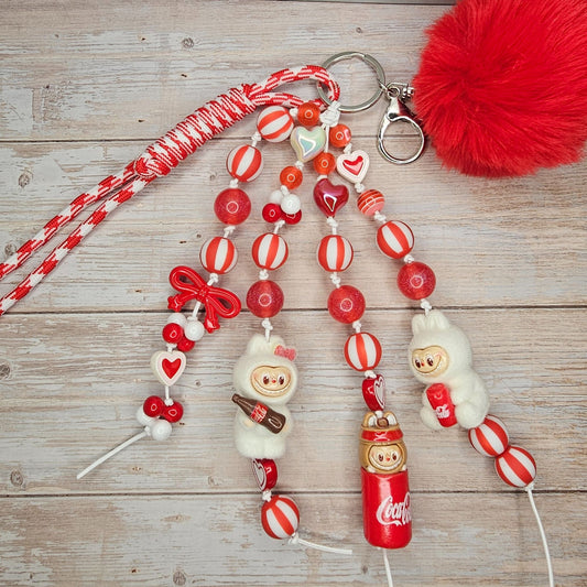 Labubu Coca Cola-inspired Red and White Bag Charm | Handmade Purse Charm & Keychain Accessory