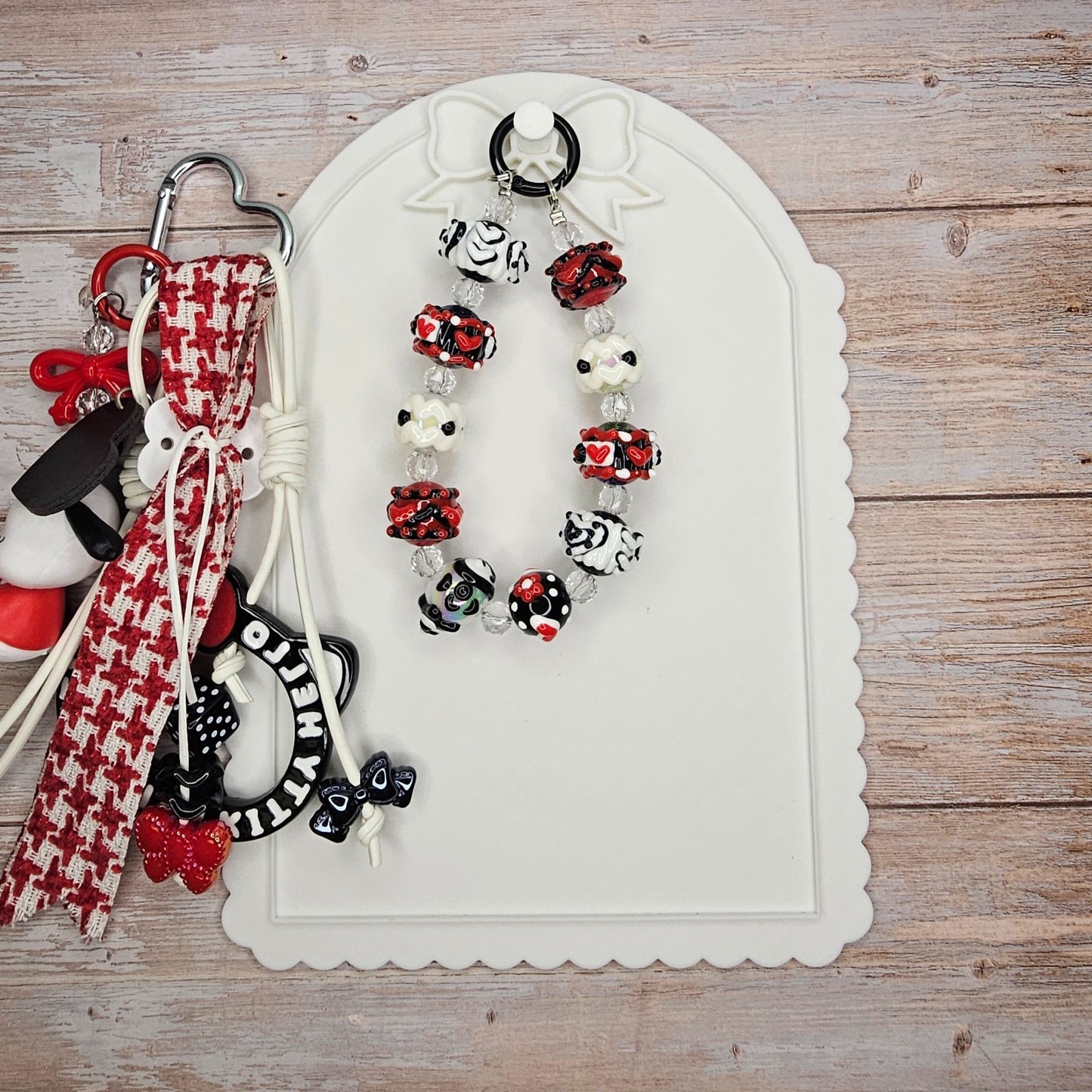 Red and White Pochacco Bag Charm | Handmade Purse Charm & Keychain Accessory