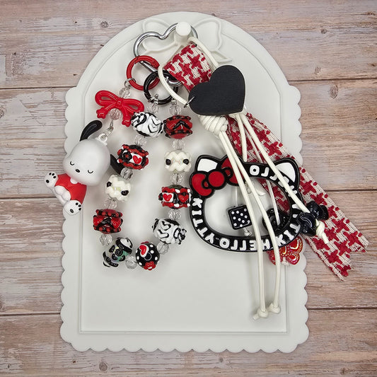 Red and White Pochacco Bag Charm | Handmade Purse Charm & Keychain Accessory