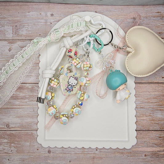 Teal and Cream Twin Star Sanrio Inspired Bag Charm | Handmade Purse Charm & Keychain Accessory | Phone Chain | Junk Journal Charm