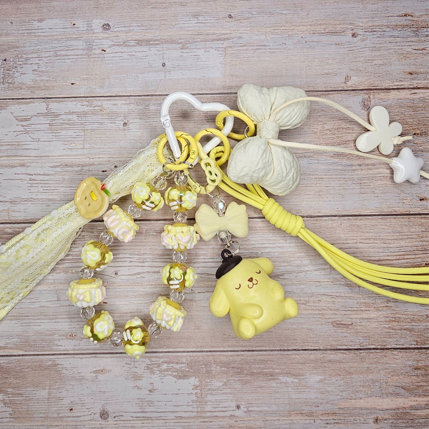 Yellow and White Pompurrin Bag Charm | Handmade Purse Charm & Keychain Accessory | Phone Chain | Junk Journal Charm