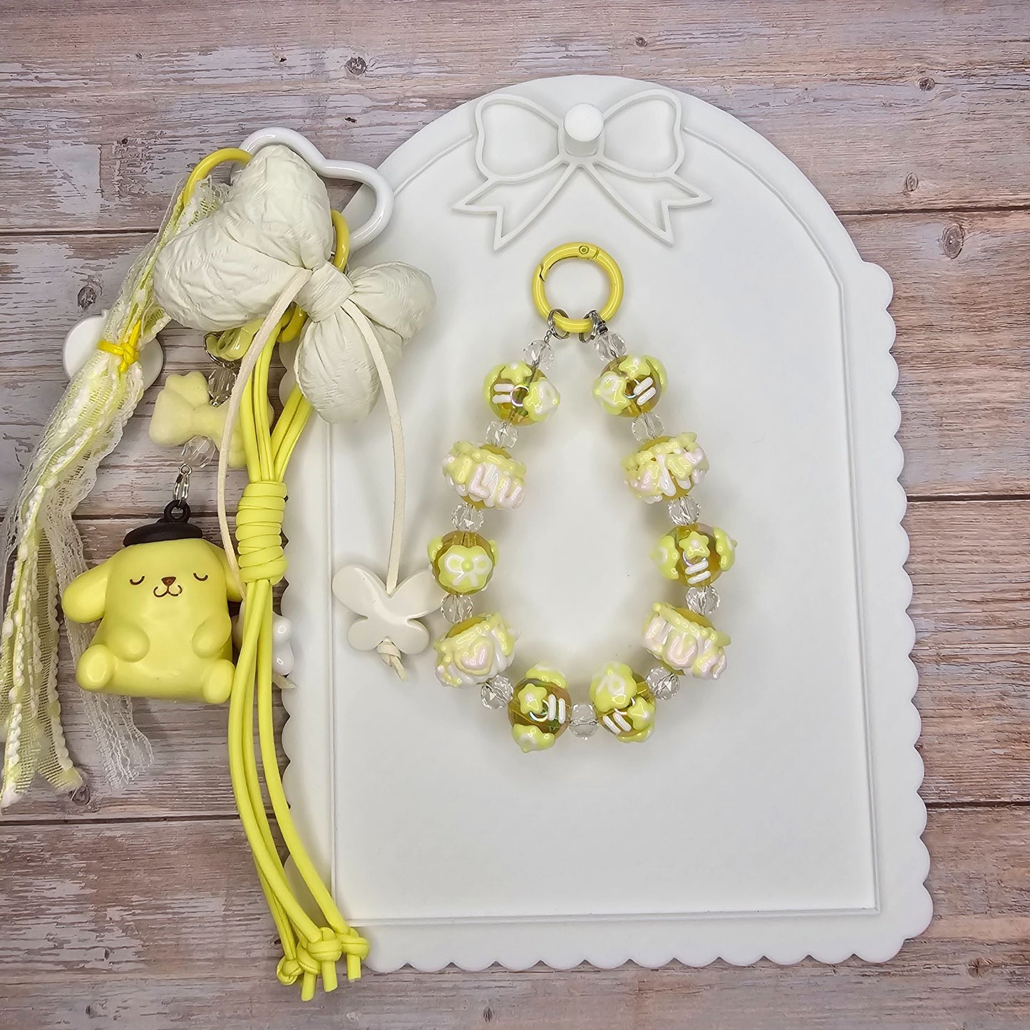 Yellow and White Pompurrin Bag Charm | Handmade Purse Charm & Keychain Accessory | Phone Chain | Junk Journal Charm
