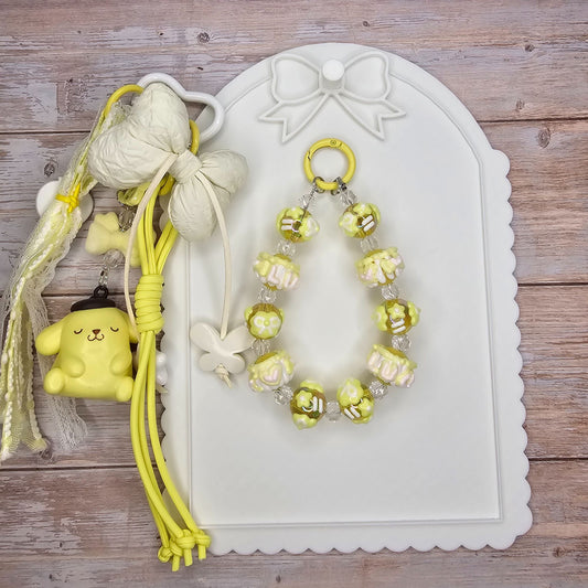 Yellow and White Pompurrin Bag Charm | Handmade Purse Charm & Keychain Accessory | Phone Chain | Junk Journal Charm