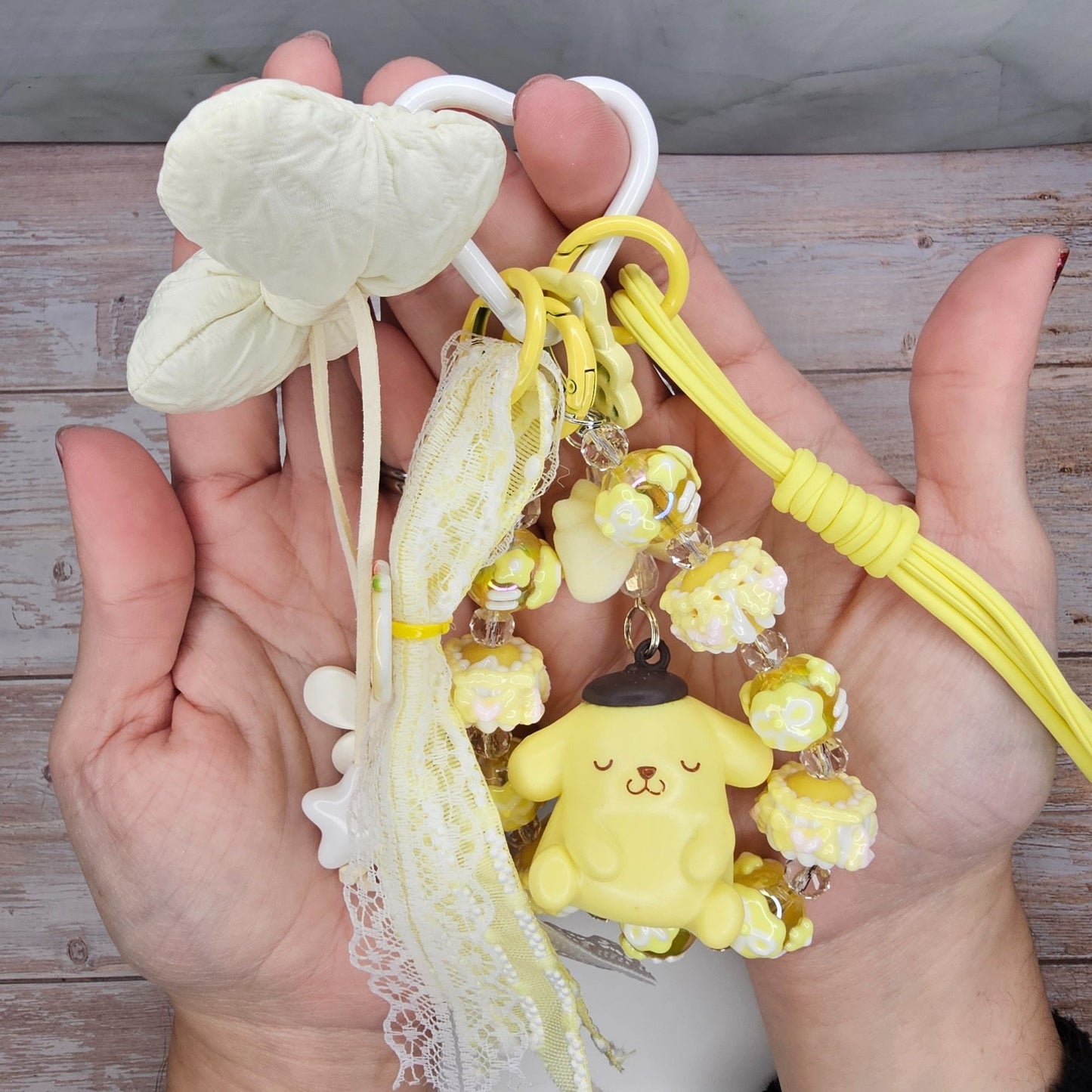 Yellow and White Pompurrin Bag Charm | Handmade Purse Charm & Keychain Accessory | Phone Chain | Junk Journal Charm