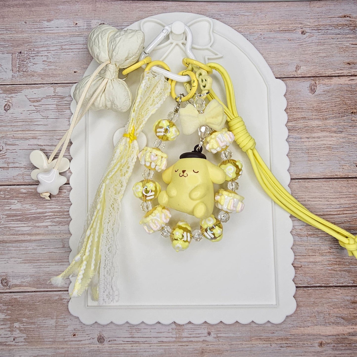 Yellow and White Pompurrin Bag Charm | Handmade Purse Charm & Keychain Accessory | Phone Chain | Junk Journal Charm