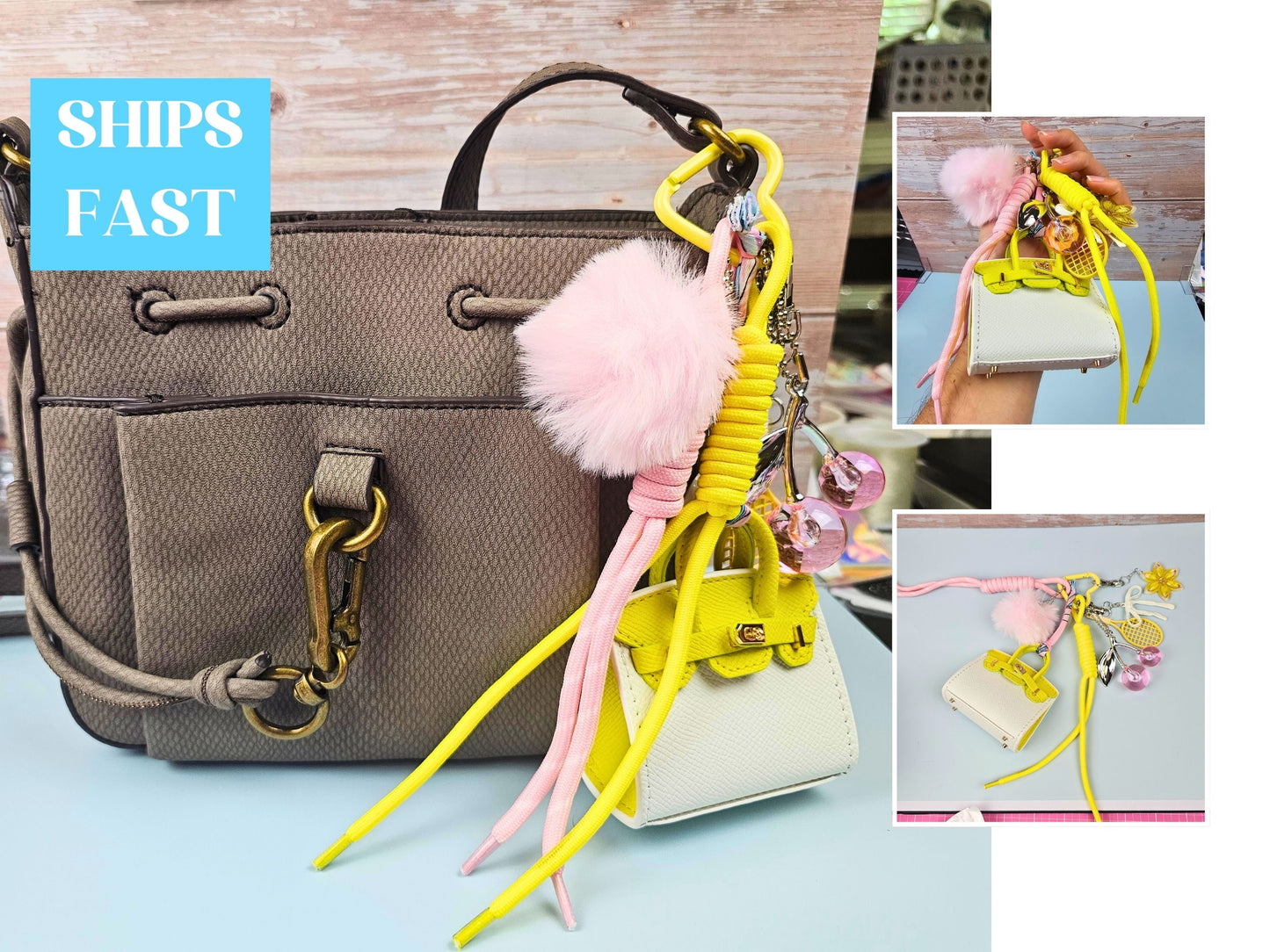Yellow and Pink Mini Purse Bag Charm