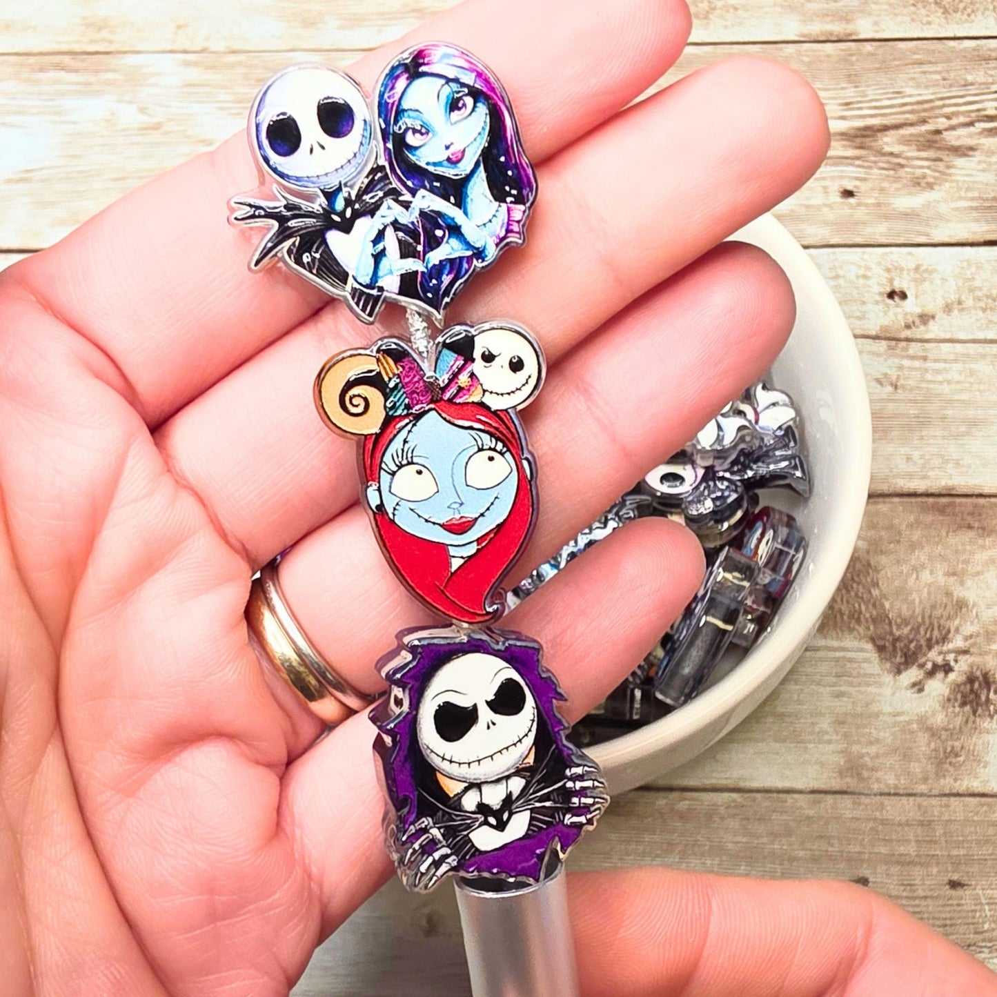 Set of 5 Jack & Sally Halloween Acrylic Focal Beads – Spooky Gothic Beads for Pens, Keychains & Crafts