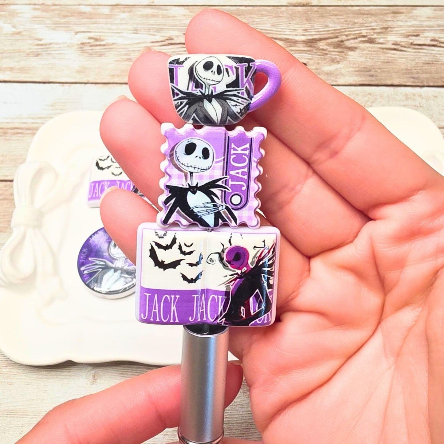 Purple Jack Skellington Beads Set of 10 – Nightmare Before Christmas Focal Beads, Halloween Acrylic Beads, Spooky Craft & Pen Supplies