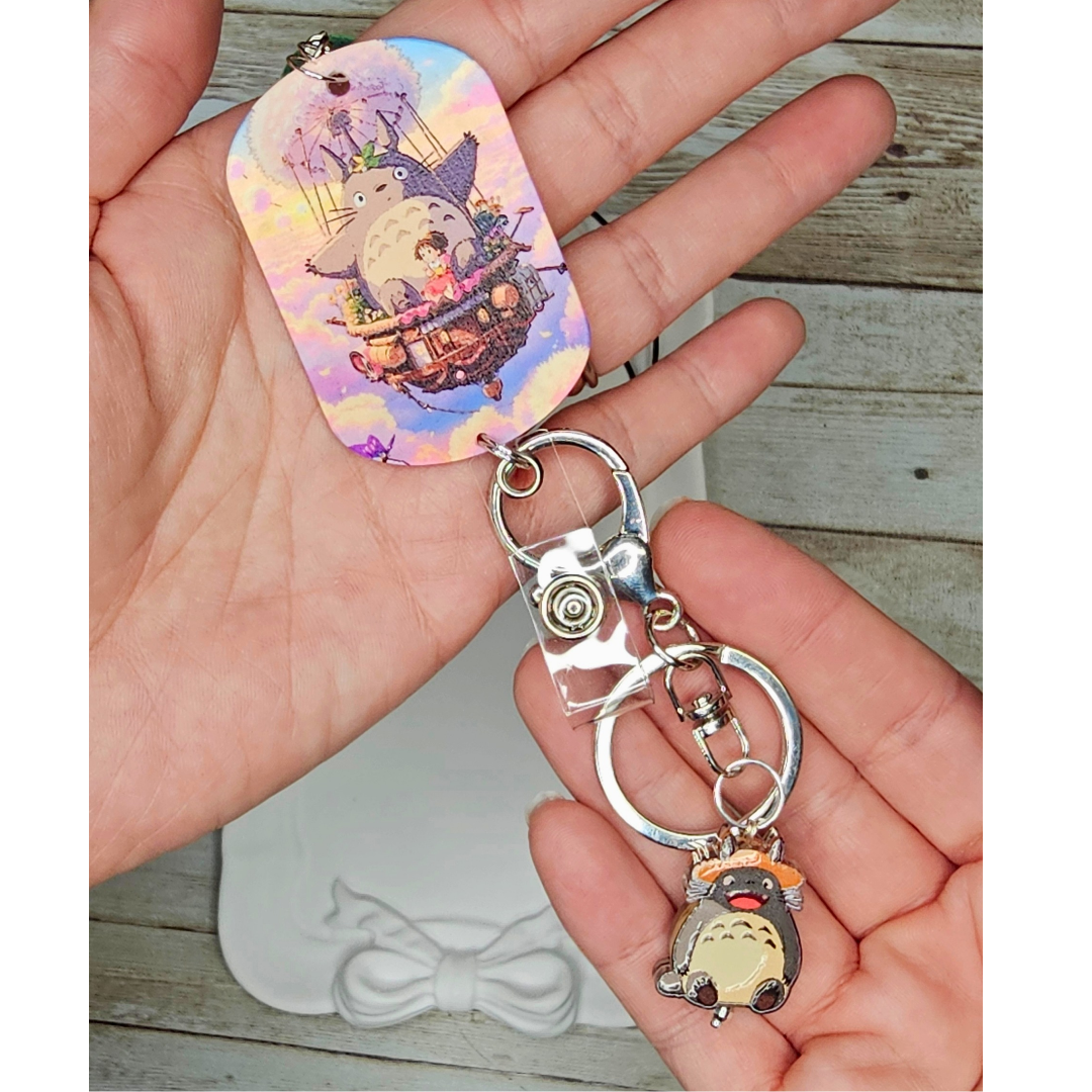 Totoro Inspired Beaded Lanyard, Anime Badge Holder, Kawaii ID Badge Lanyard, Forest Spirit Keychain, Handmade Office Accessory, Studio Ghibli Inspired Gift