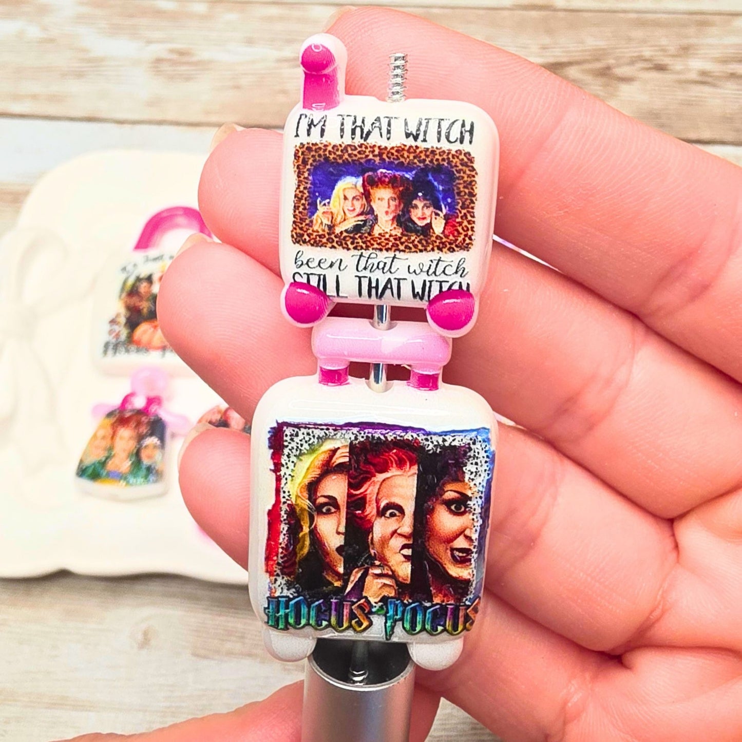 Hocus Pocus Mixed Halloween Beads – Set of 10 | Sanderson Sisters Focal Beads | Witchy Halloween Beads for Pens, Keychains & Crafts