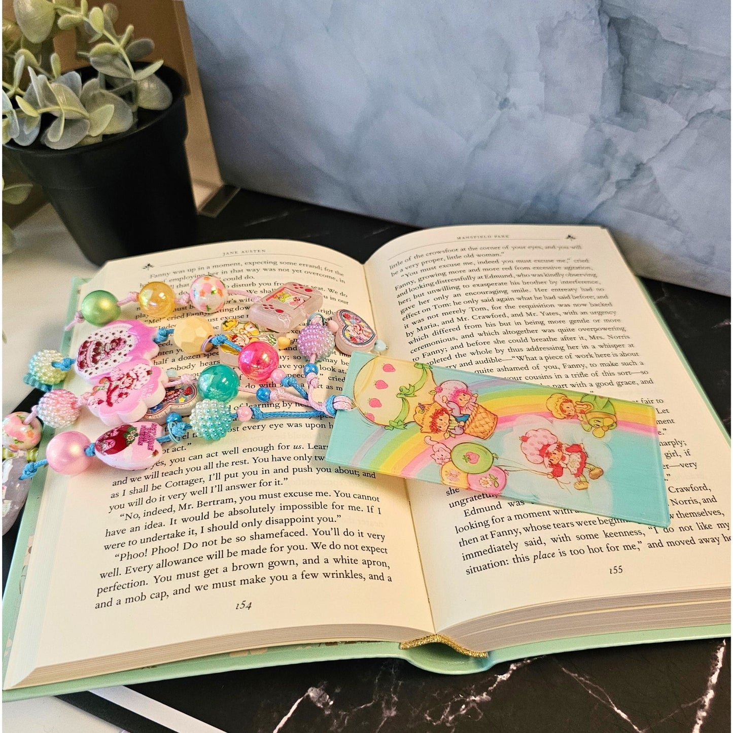 Strawberry Shortcake Beaded Bookmark | Pastel Rainbow Bookmark | Retro Kawaii Book Accessory | Cute Book Lover Gift | Reader Gift