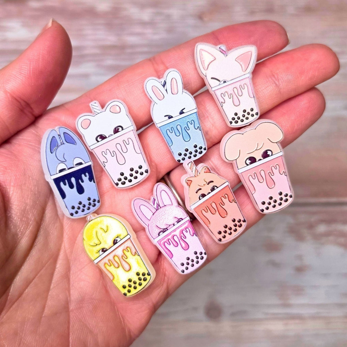 SKZOO Inspired Boba Acrylic Focal Beads Set of 8 | Stray Kids Character Bubble Tea Beads | K-Pop Beads for Pens & Keychains