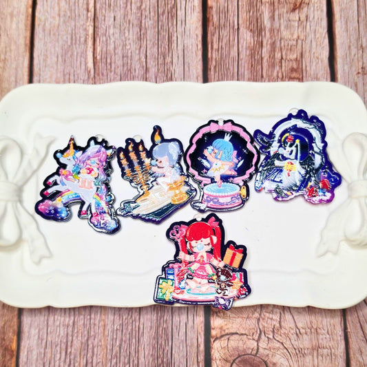 Nanci Character Tags Set of 5 | Colorful Kawaii Cartoon Charms, Fantasy Pendant Tags for DIY Keychains, Bag Charms & Craft Supplies