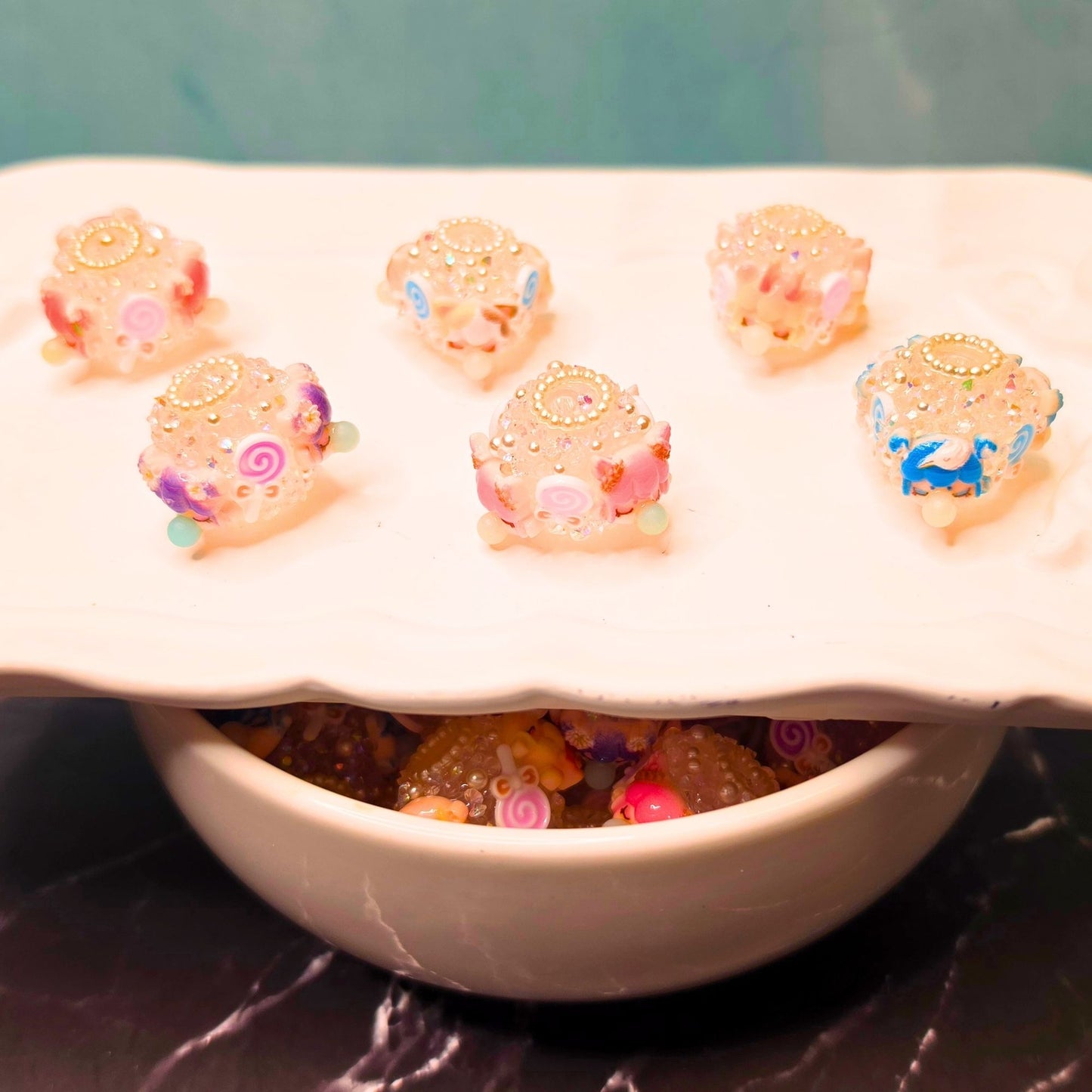 Set of 3 Nanci Fancy Beads – Kawaii Sugar Rhinestone Character Beads, Pastel Candy Focal Beads for Pens, Keychains & DIY Crafts