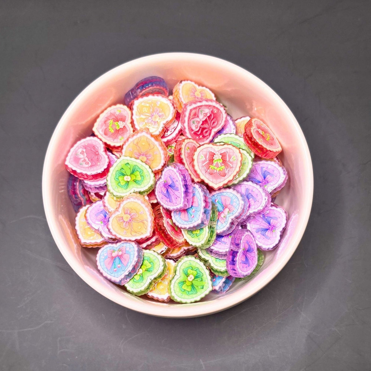 Pastel Heart Acrylic Focal Beads Set of 6 | Coquette Bow & Fruit Beads | Kawaii Heart Beads | Cute Beads for Pens, Keychains & Crafts