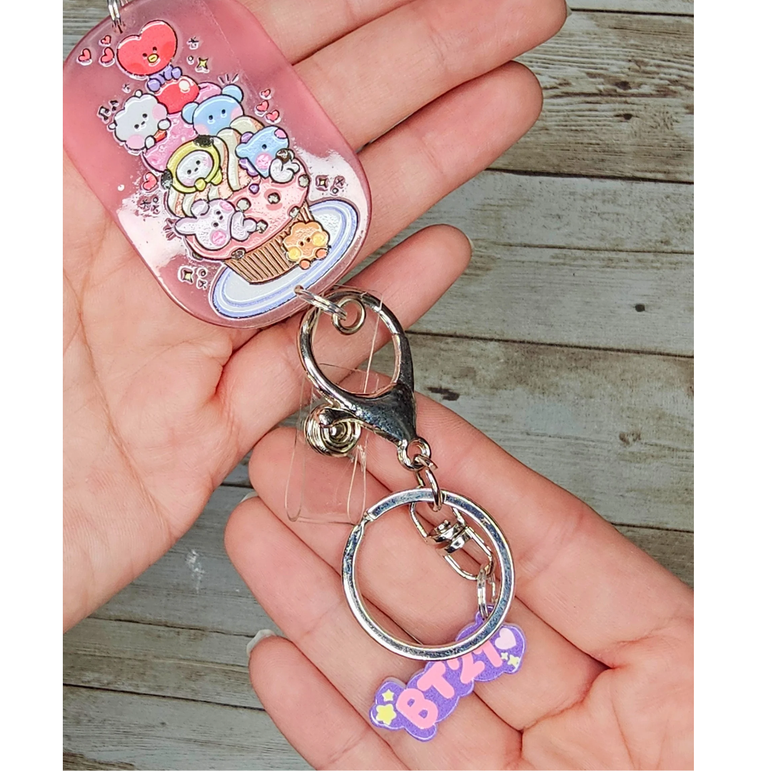 BT21 Inspired Beaded Lanyard, Kawaii Badge Holder, K-Pop ID Badge Lanyard, Cute Handmade Fandom Keychain, Pastel Anime Office Accessory, ARMY Gift