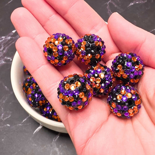 20mm Halloween Rhinestone Beads – Orange Purple & Black Bling Beads – Sparkly Halloween Beads for Pens & Crafts – Set of 5