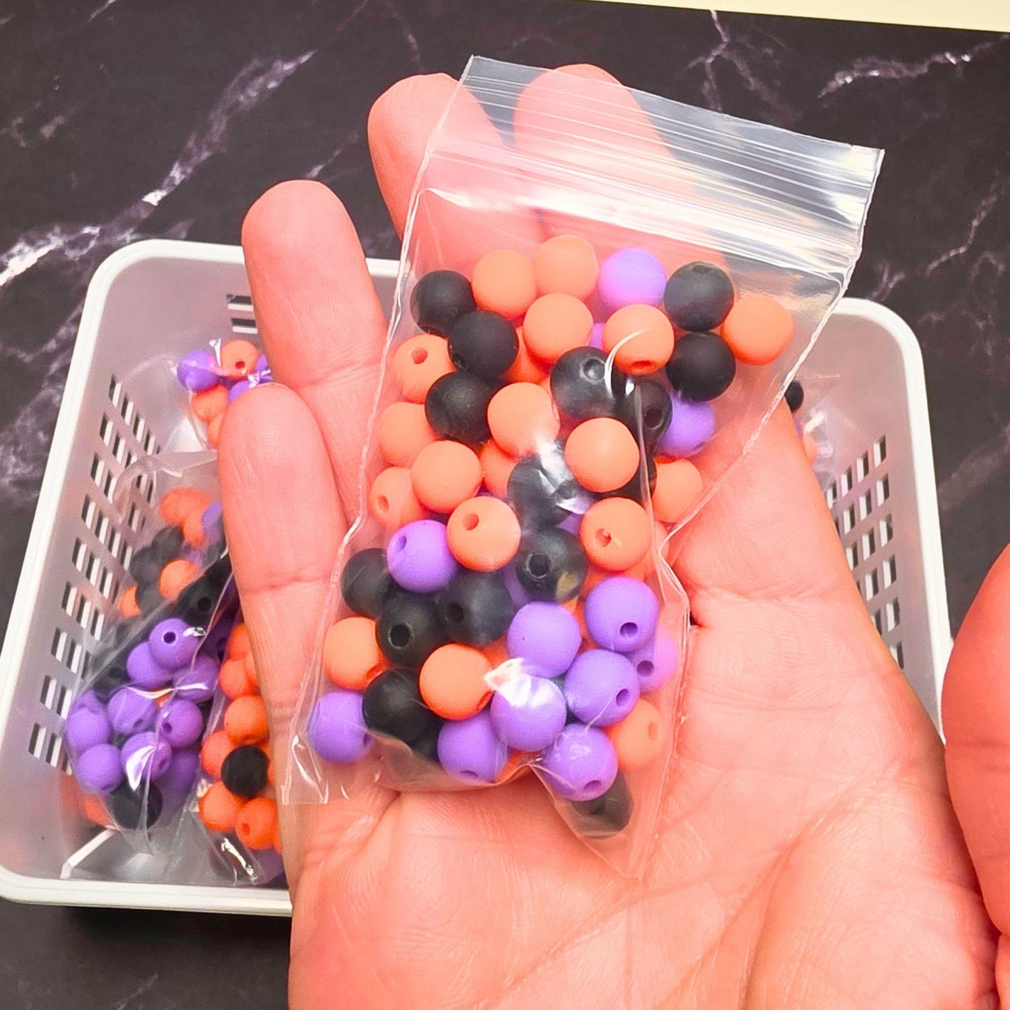 8mm Halloween Beads – Black, Purple & Orange Round Bead Mix – 60-70 Beads – Spooky Craft Beads for Jewelry, Pens & DIY Projects
