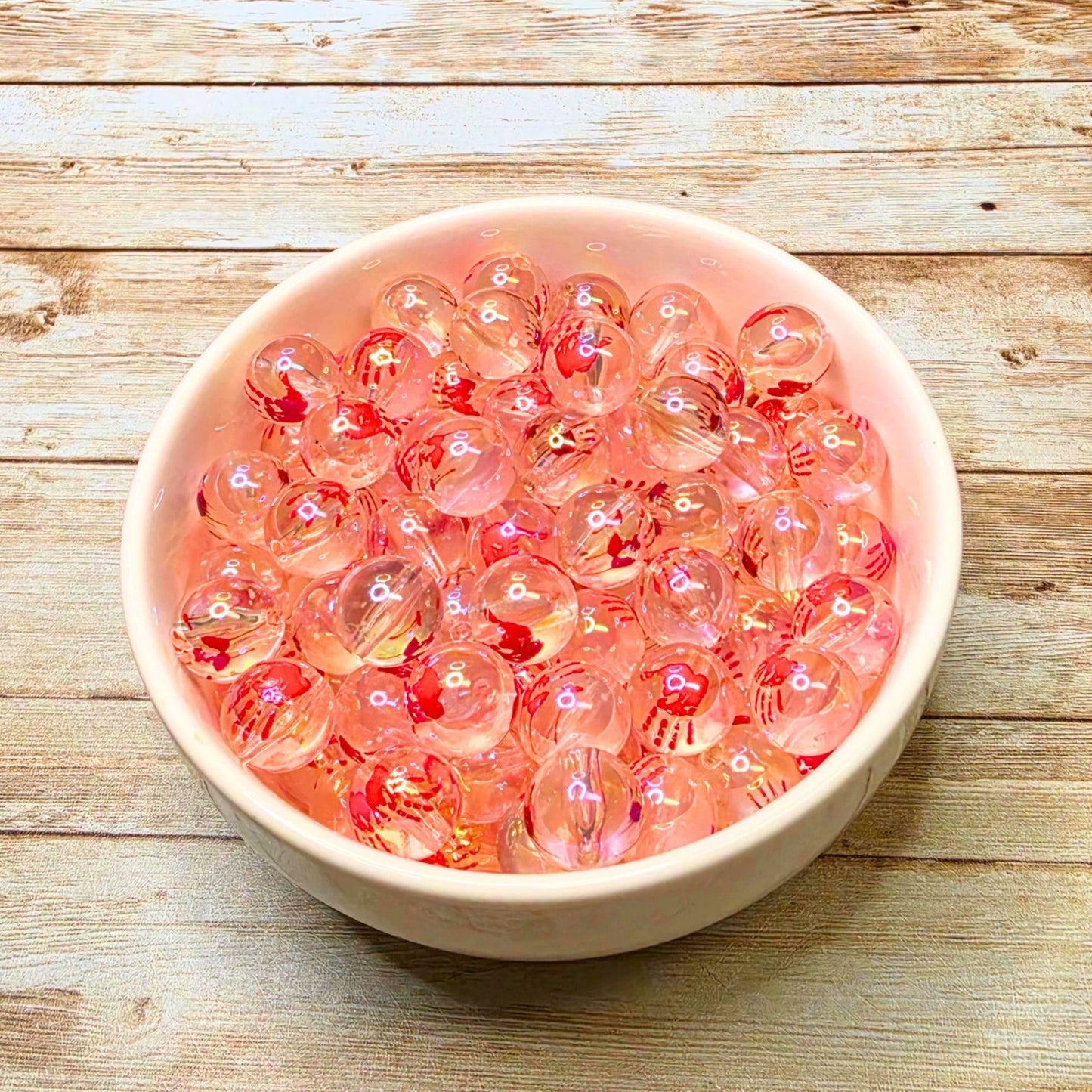 Glow in the Dark Bloody Handprint Round Beads Set of 10 – Clear Horror Halloween Beads, Red Handprint Beads for Pens, Keychains & Spooky Crafts