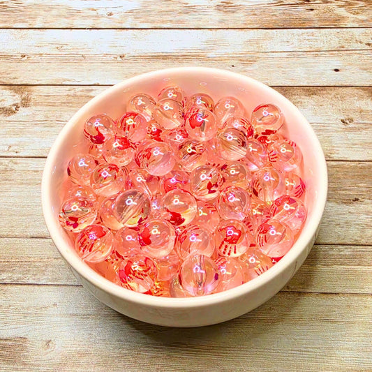 Glow in the Dark Bloody Handprint Round Beads Set of 10 – Clear Horror Halloween Beads, Red Handprint Beads for Pens, Keychains & Spooky Crafts