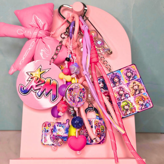 Jem and the Holograms Chunky Bag Charm | 80s Cartoon Inspired Purse Charm | Retro Kawaii Keychain | Pink Nostalgia Bag Accessory