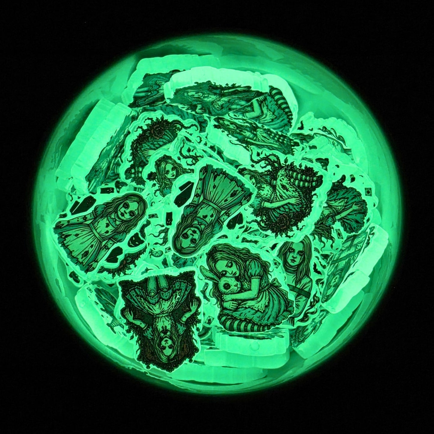 Glow in the Dark Alice in Wonderland Halloween Focal Bead | Spooky Alice Acrylic Bead | Gothic Fairy Tale DIY Jewelry & Craft Supply