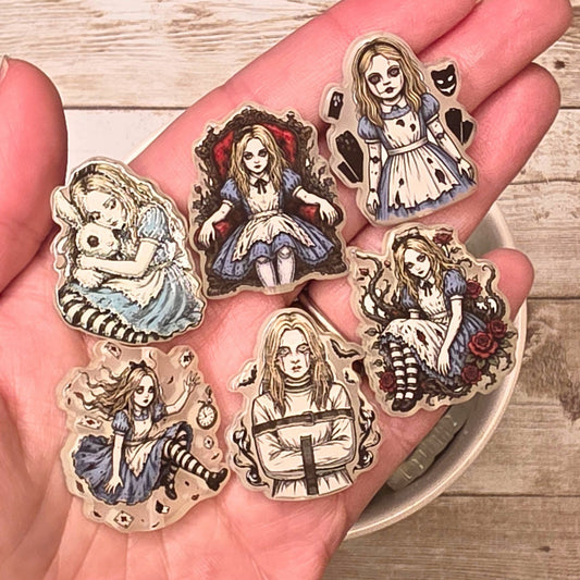 Glow in the Dark Alice in Wonderland Halloween Focal Bead | Spooky Alice Acrylic Bead | Gothic Fairy Tale DIY Jewelry & Craft Supply