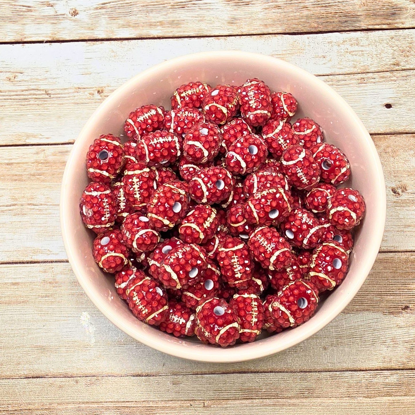 Set of 10 Rhinestone Football Beads – Maroon Bling Sports Beads for Beaded Pens, Keychains, Badge Reels & Game Day Crafts