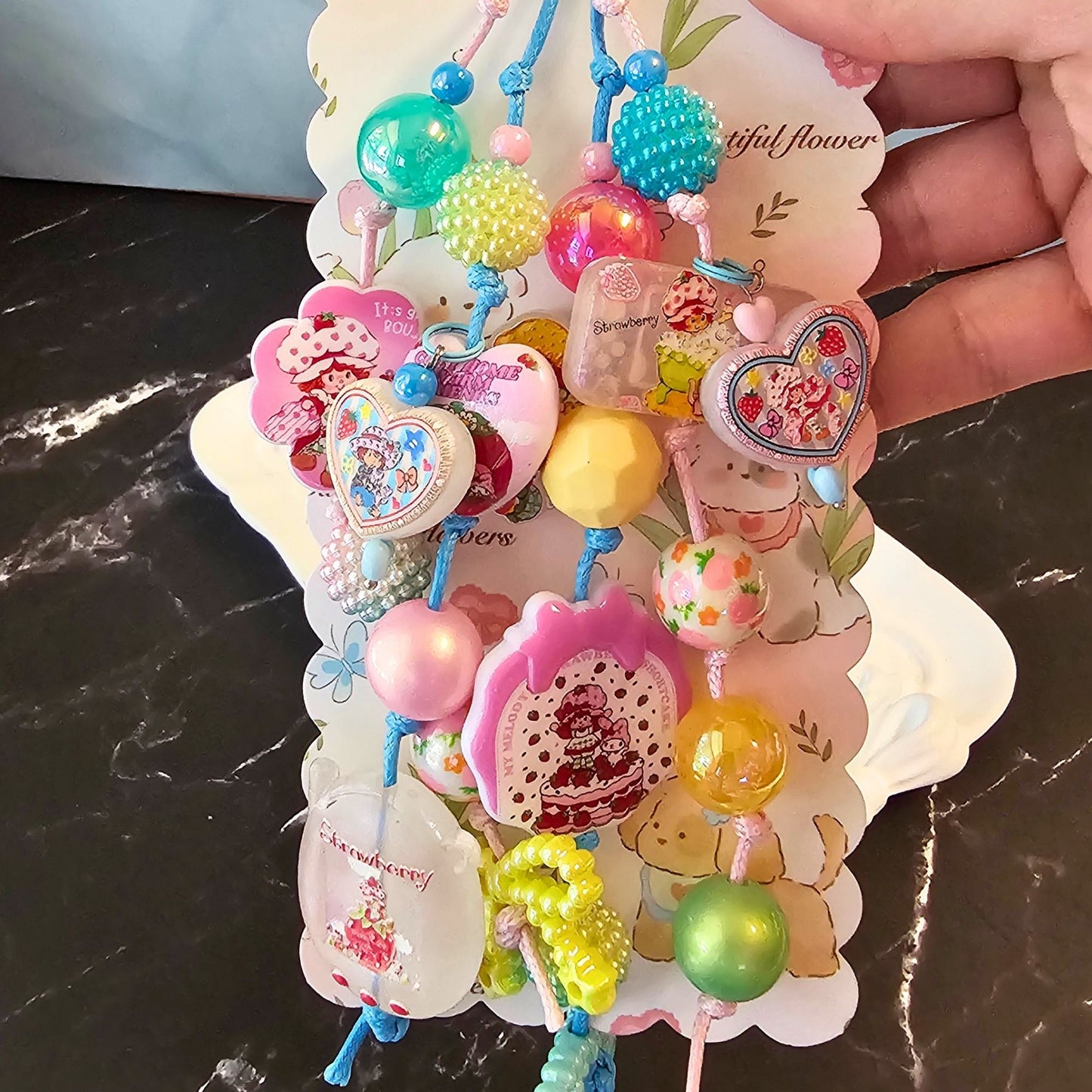 Strawberry Shortcake Beaded Bookmark | Pastel Rainbow Bookmark | Retro Kawaii Book Accessory | Cute Book Lover Gift | Reader Gift