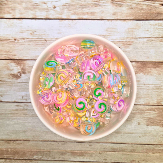 10pc Acrylic Lollipop Beads – Colorful Candy Swirl Beads, Kawaii Sweet Treat Beads, Pastel Candy Charms for Pens, Keychains & Jewelry Making