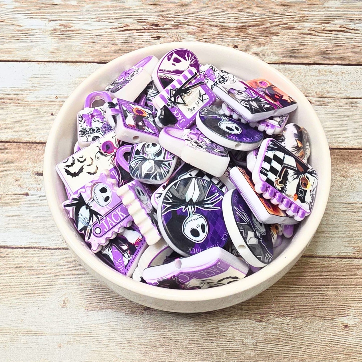 Purple Jack Skellington Beads Set of 10 – Nightmare Before Christmas Focal Beads, Halloween Acrylic Beads, Spooky Craft & Pen Supplies