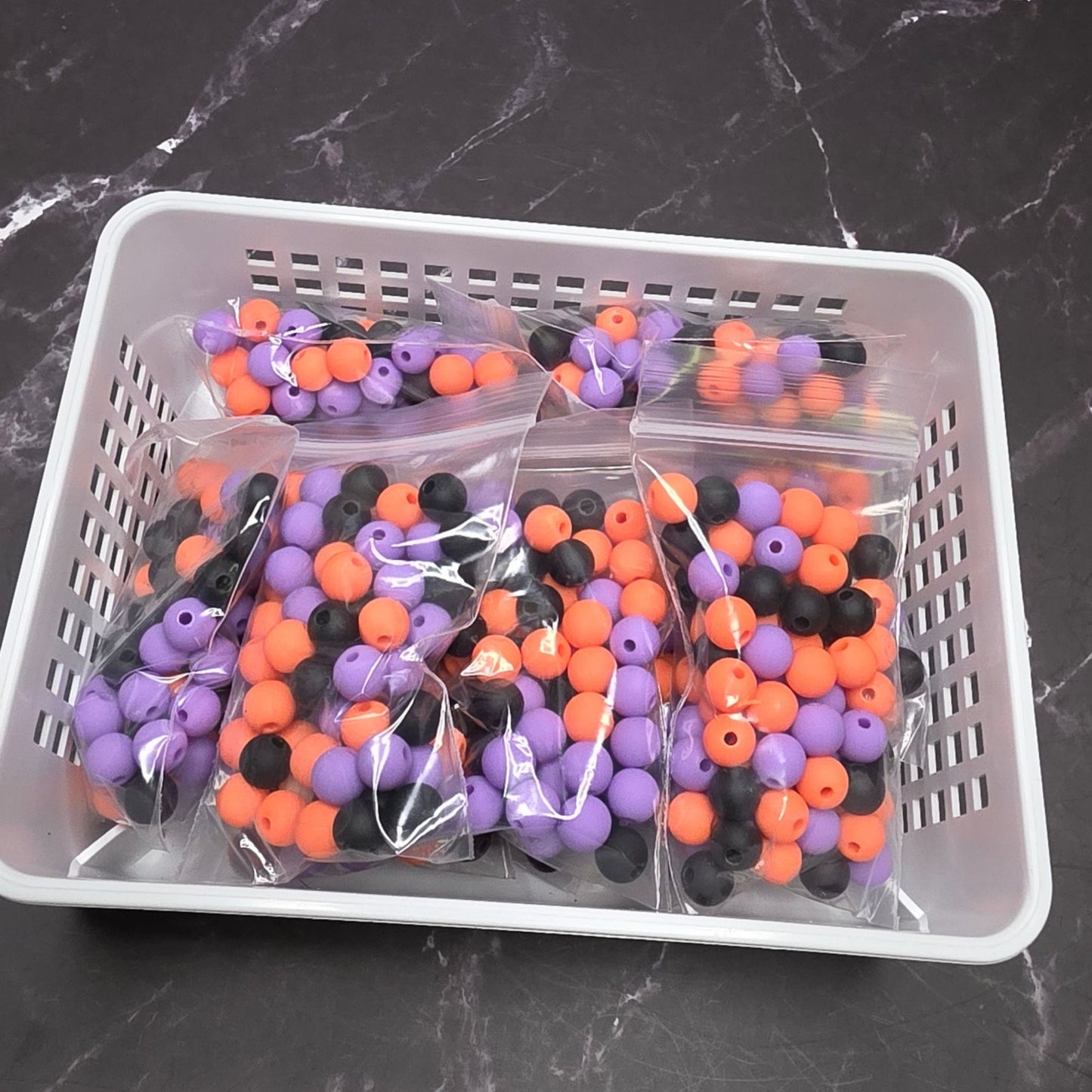 8mm Halloween Beads – Black, Purple & Orange Round Bead Mix – 60-70 Beads – Spooky Craft Beads for Jewelry, Pens & DIY Projects