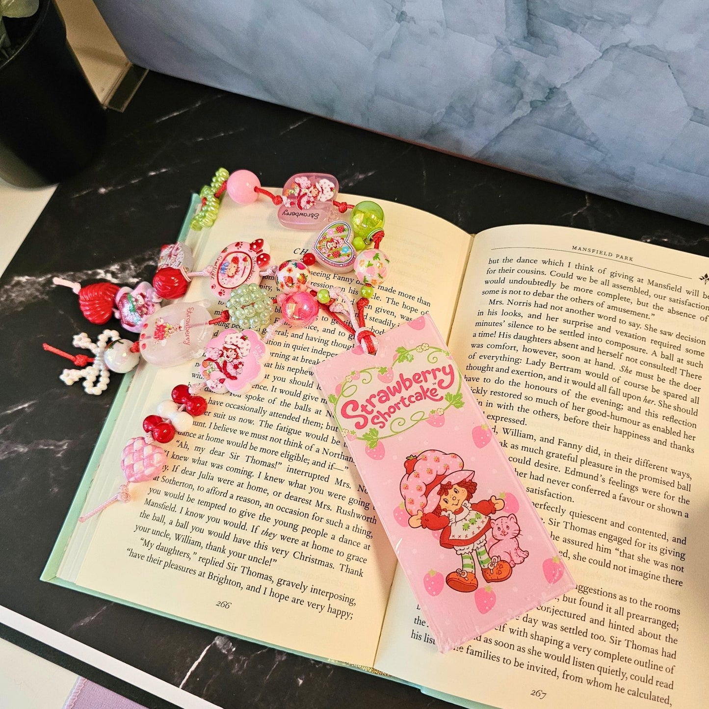 Strawberry Shortcake Beaded Bookmark | Retro Kawaii Book Accessory | Strawberry Book Charm | Cute Reader Gift | Book Lover Gift