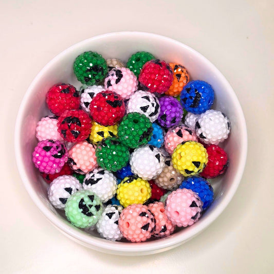 20mm Halloween Rhinestone Beads – Colorful Spooky Face Beads – Sparkly Halloween Craft Beads – Set of 10