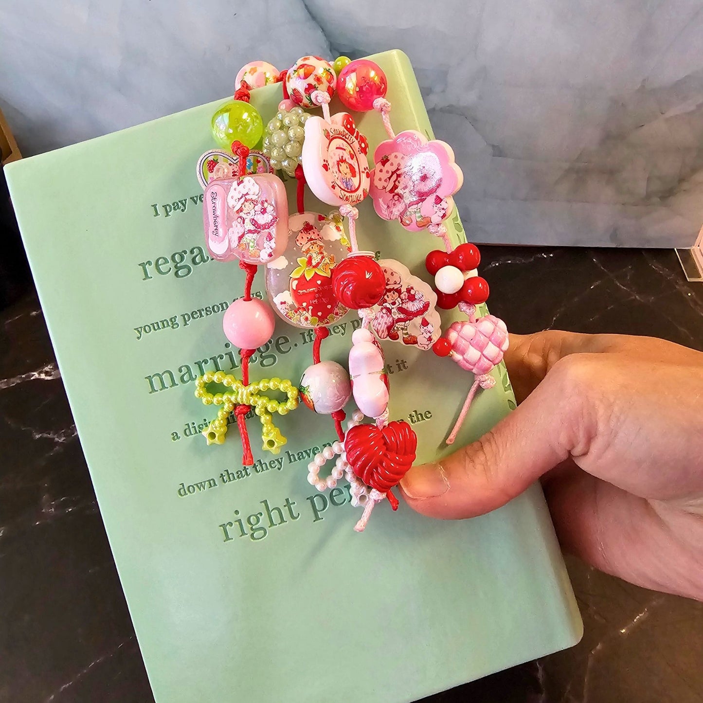 Strawberry Shortcake Beaded Bookmark | Retro Kawaii Book Accessory | Strawberry Book Charm | Cute Reader Gift | Book Lover Gift